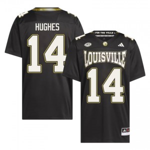 UofL Kris Hughes #14 Black For the Ville Jersey | Essential Embroidery NCAA Football Men Apparel 23332284