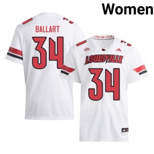 Louisville Brady Ballart #34 White Jersey | Premium Stitched NCAA Football Women Apparel 35655070
