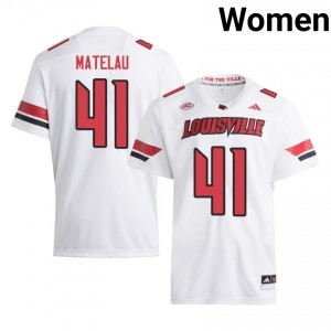 #41 Caleb Matelau Louisville White Jersey | Elite Stitched Women Player Football Gear 65193129