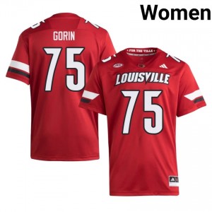 #75 Cameron Gorin Louisville Cardinals Red Jersey | Authentic Stitch Women Player Football Gear 30499264