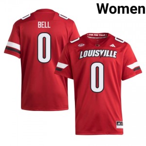 UL Cardinals Chris Bell #0 Red Jersey | Pro Cut Stitch NCAA Football Women Apparel 33454258