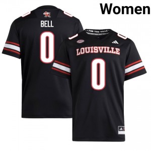 Elite Thread Chris Bell #0 Louisville Cardinals Black Jersey | Women University Football Embroidery Fan Gear 89701396