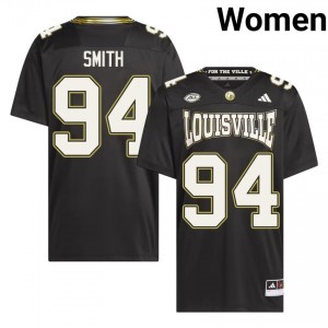 Louisville Cardinals Dillon Smith #94 Black For the Ville Jersey | Pro Cut Stitched NCAA Football Women Apparel 86470185