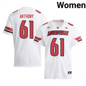 Louisville Cardinals Gradey Anthony #61 White Jersey | Genuine Stitched NCAA Football Women Apparel 37189822