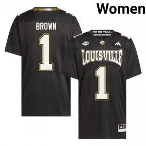 Louisville Cardinals Isaac Brown #1 Black For the Ville Jersey | Pro Cut Stitched NCAA Football Women Apparel 98324487