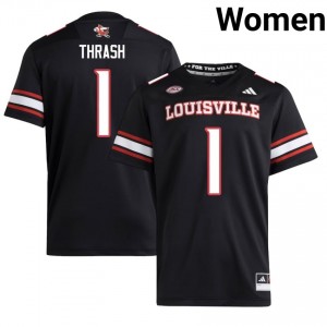 Louisville Cardinals Jamari Thrash #1 Black Jersey | Pro Cut Embroidery NCAA Football Women Apparel 42395995