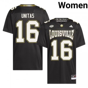#16 Johnny Unitas Louisville Cardinals Black For the Ville Jersey | Authentic Stitched Women Player Football Gear 68215547