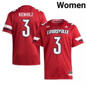 Louisville Cardinals Lincoln Kienholz #3 Red Jersey | Pro Cut Stitch NCAA Football Women Apparel 10570877