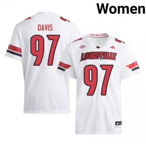 #97 Maurice Davis Louisville Cardinals White Jersey | Authentic Stitched Women Player Football Gear 44703212