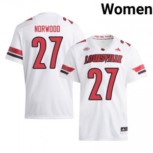 Louisville Cardinals Myles Norwood #27 White Jersey | Genuine Stitched NCAA Football Women Apparel 33892081