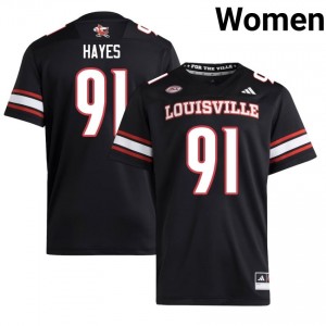 Louisville Cardinals Niall Hayes #91 Black Jersey | Genuine Embroidery NCAA Football Women Apparel 89834875