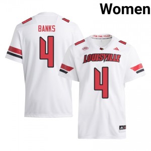 Officially Licensed TJ Banks #4 Louisville Cardinals White Jersey | Women University Football Stitched Fan Gear 51939313