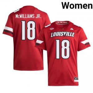 Top-Tier Terrence McWilliams Jr. #18 UofL Red Jersey | Women University Football Swen Fan Gear 13083122