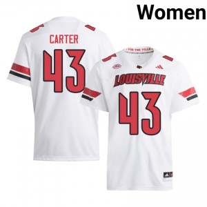 Louisville Cardinals Trent Carter #43 White Jersey | Pro Cut Stitched NCAA Football Women Apparel 84685714