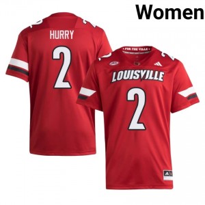 Officially Licensed TreyShun Hurry #2 Louisville Cardinals Red Jersey | Women University Football Stitch Fan Gear 57398033