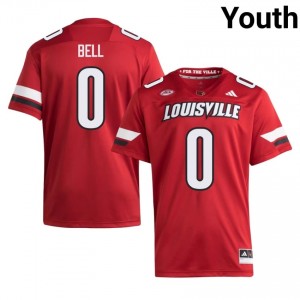 Durable Chris Bell #0 Louisville Red Jersey | Youth University Football Swen Fan Gear 86390317