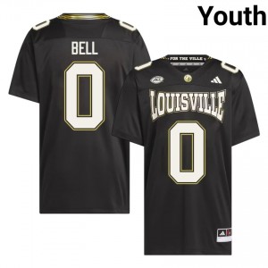 UofL Chris Bell #0 Black For the Ville Jersey | Essential Swen NCAA Football Youth Apparel 21821919