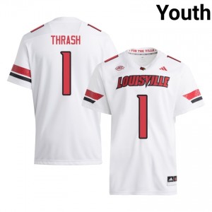 Jamari Thrash #1 UL Cardinals Jersey | Iconic White College Football Youth Stitched 92976701