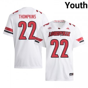 Officially Licensed Lekhy Thompkins #22 Louisville Cardinals White Jersey | Youth University Football Stitched Fan Gear 85685727