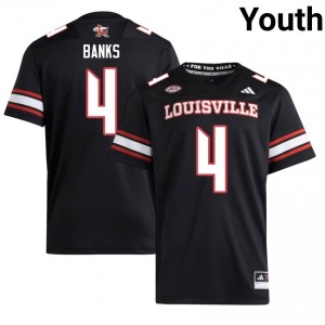 Louisville Cardinals TJ Banks #4 Black Jersey | Genuine Embroidery NCAA Football Youth Apparel 76637083